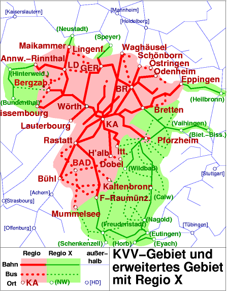 umwelt+verkehr karlsruhe: 2/04 Bereich von RegioX erweitert, weitere